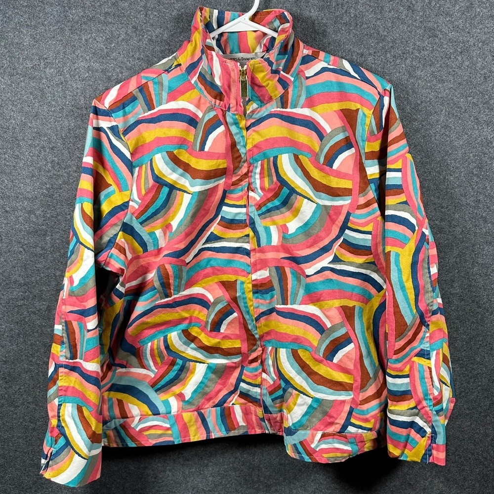 Drapers & Damons Womens PXL Full Zip Jacket‎ Colorful Abstract Print Collared